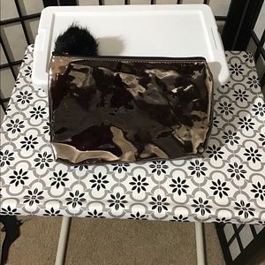 Nordstrom Large Makeup Toiletry Cosmetic Pouch Bag Chrome and Black Soft